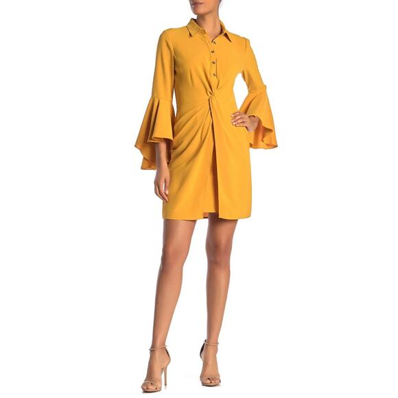 Laundry Shelli Segal Dress Womens 8 Marigold Angel Sleeve Split Front Wedding - Picture 1 of 10